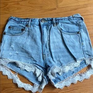 Free People Jean Shorts with Lace Trim